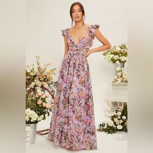 Floral Maxi Dress Lace-Up Back NWOT | Cottagecore Boho Wedding Guest | Size M